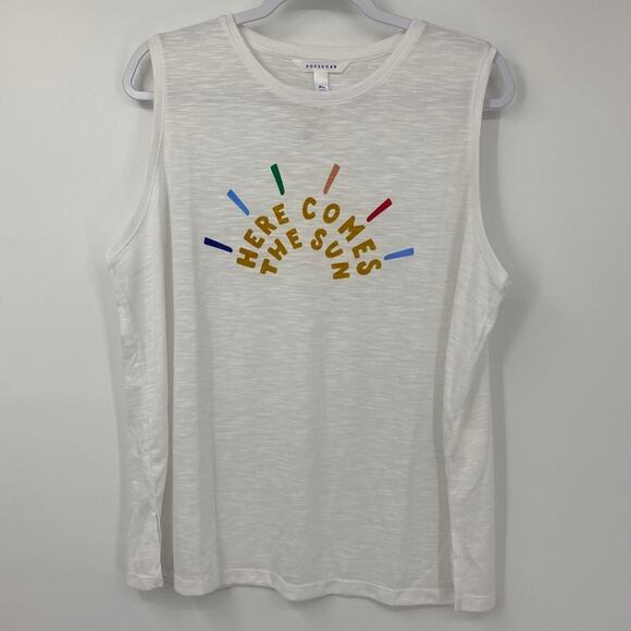 Popsugar Here Comes the Sun White Sleeveless Tshirt Tank Top NEW XL - Picture 1 of 6
